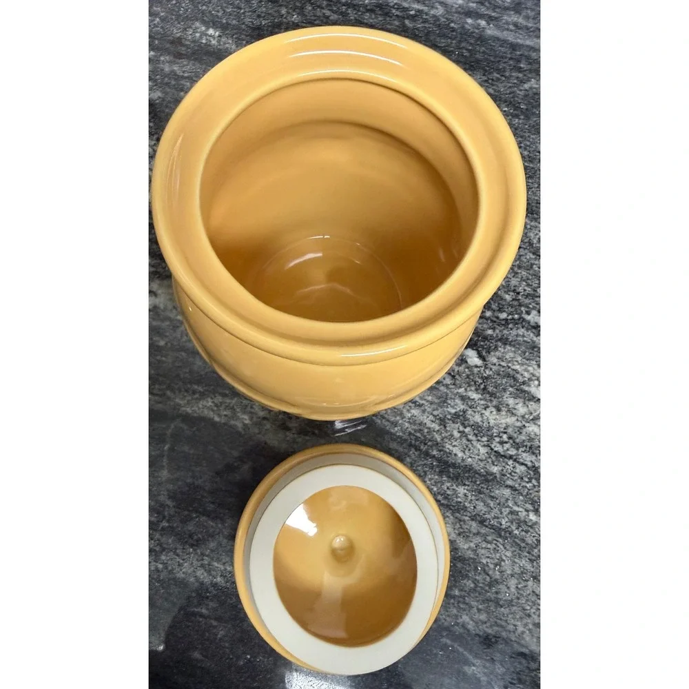Longaberger Pottery Woven Traditions Small Canister Butternut Yellow w/ Lid USA
